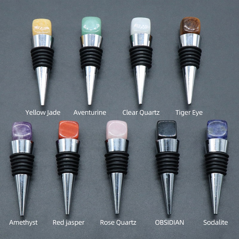 Cubed Crystal Wine Stoppers Natural Gemstone colors
